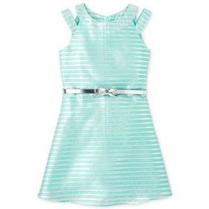 NEW Girls Metallic Striped Jacquard Cut Out Dress